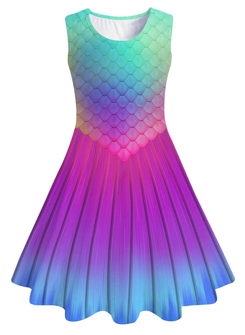 Funnycokid Girls Mermaid Dress Size 8-9 Kids Summer Sleeveless Sundress Birthday Outfit Children Twirly Party Clothes 8 9 Years - Image 1